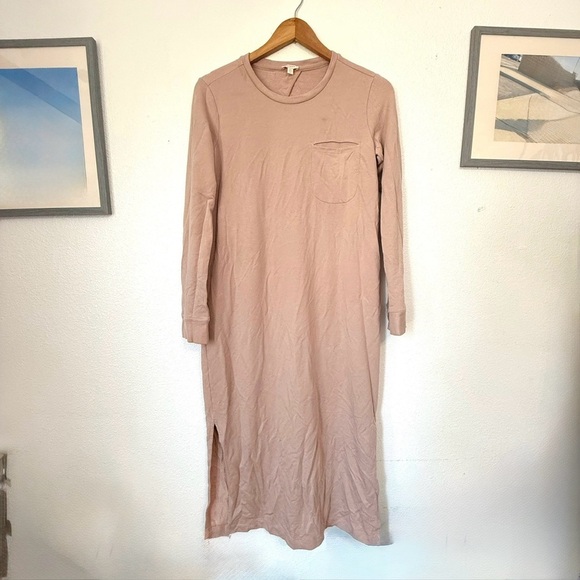 Cuyana French Terry Midi Dress Pima Cotton Blend Long Sleeve Blush Pink S: Small - Picture 7 of 8